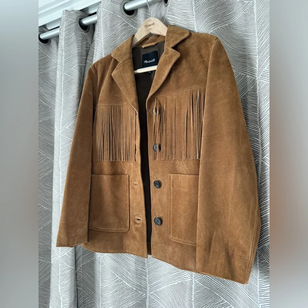 Madewell Fringe Shirt Jacket in Suede New With Tags Small Coastal Cowgirl - Picture 13 of 15